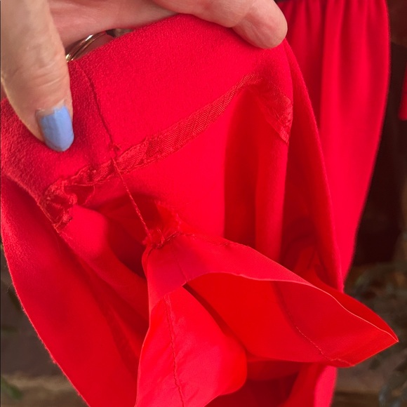 Saks Fifth Avenue Vintage Vibrant Red Dress; Black Velvet Collar Cuffs Belt;Sz 8 - Picture 14 of 16